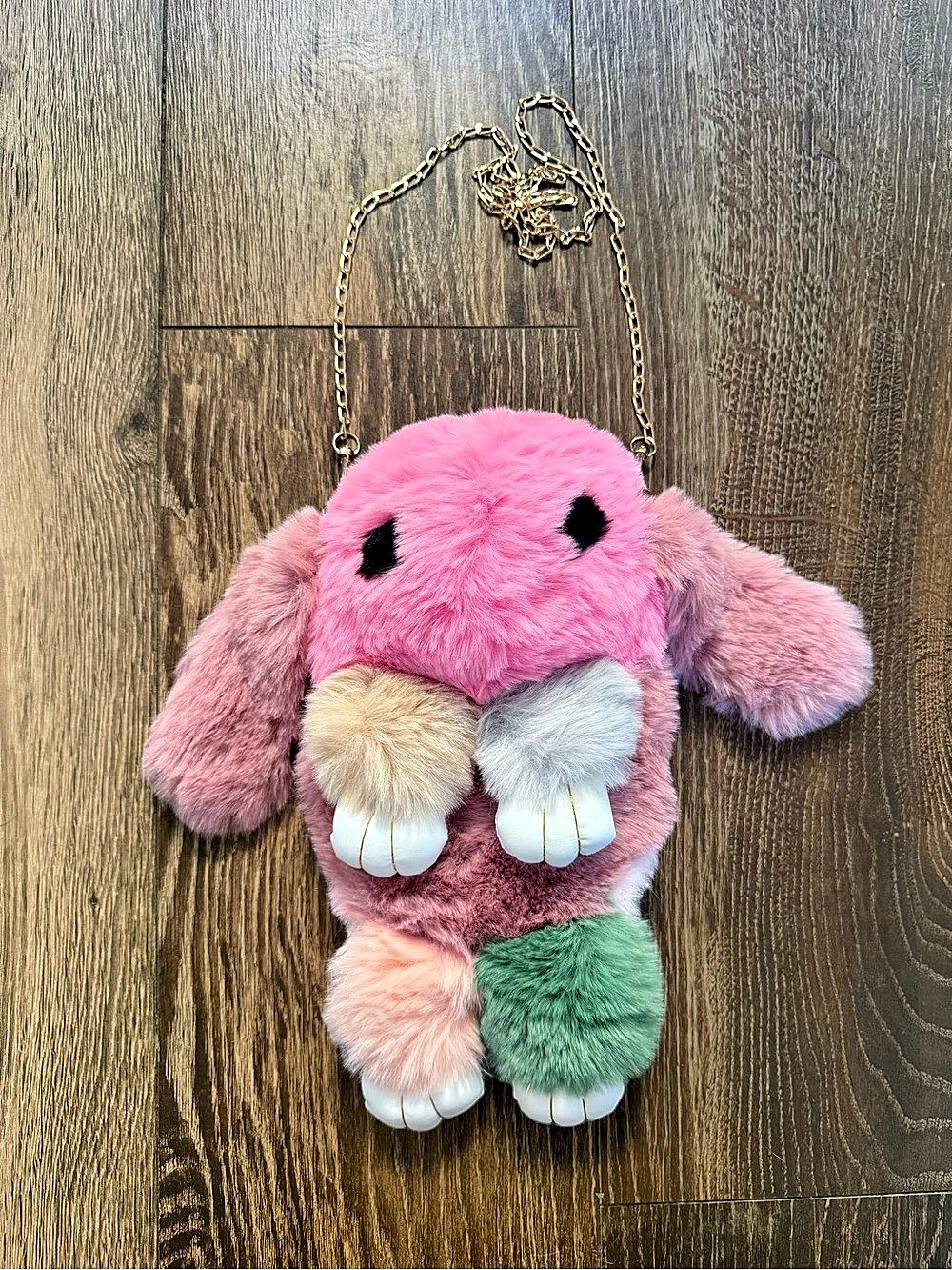 Plush Animal Mini Bag in Pink & Green Like New
